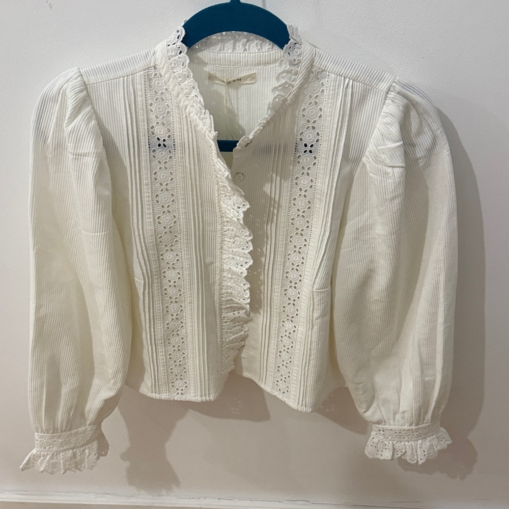 DÔEN Vermont ribbed broderie anglaise cotton shirt - Picture 4 of 16